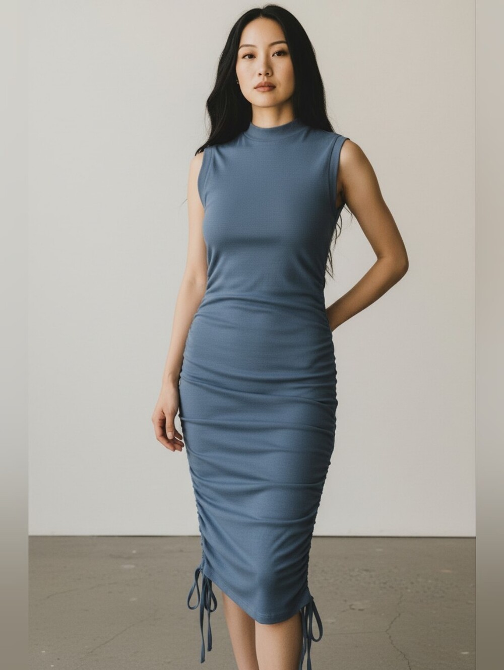 AllSaints Sleeveless Midi Dress in Dusty Blue